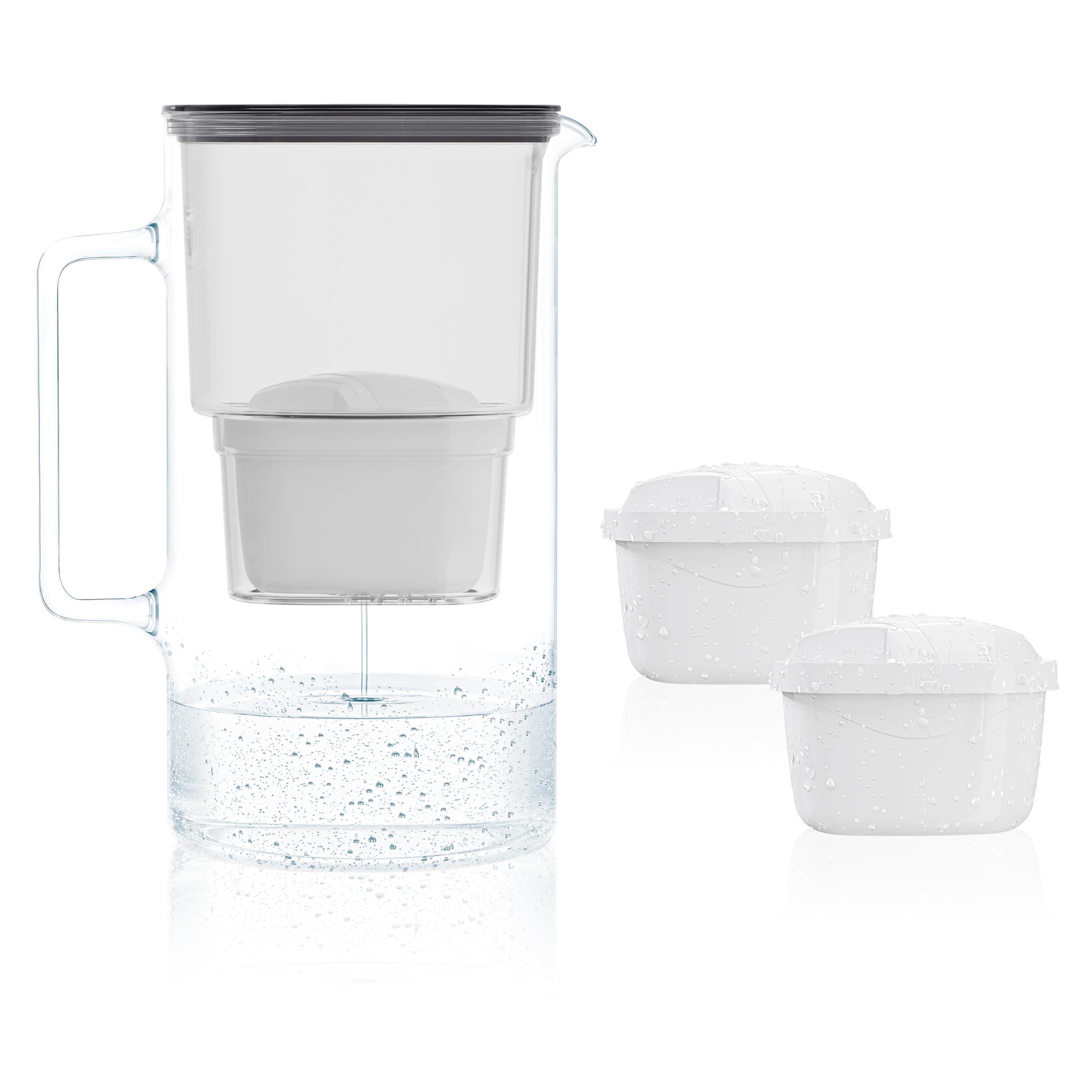Wessper Carafe Filtrante en Verre 3L avec deux Filtres Eau, Compatibles avec Brita Maxtra, Brita Maxtra Plus, Kit Carafe avec 2 Cartouche Filtrante - Noir