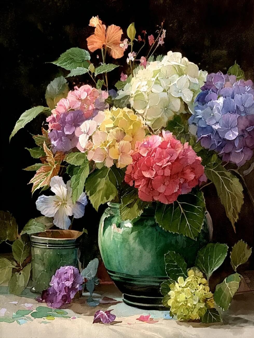 Rkflgew O 14Ct Cross Stitch Kits For Beginners Hydrangeas In A Vase Counted Fabric Cross Stitching Diy Art Needlecrafts Embroidery Kits With Scissors Accessories 40X50cm