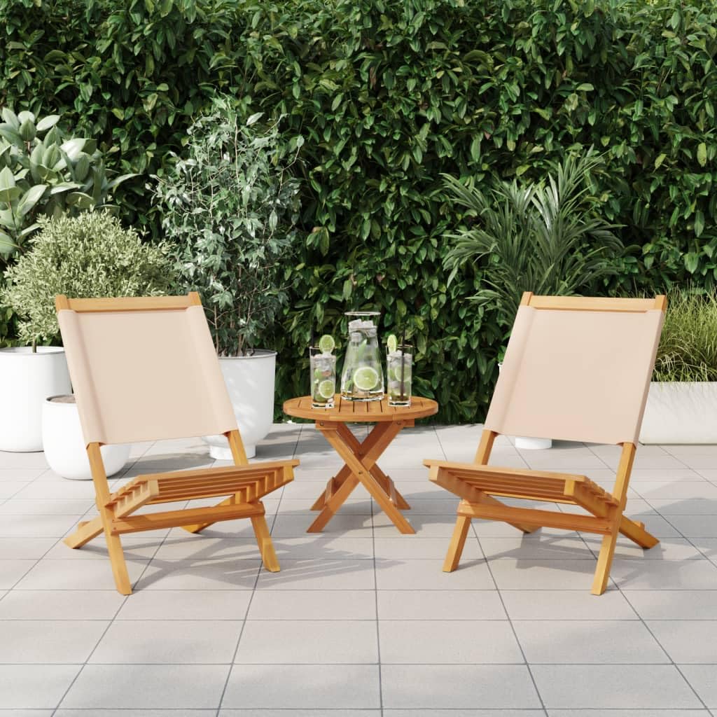 vidaXL Sillas de jardín 2 uds Madera Maciza Acacia y Tela Beige, Asiento de jardín, Asientos al Aire Libre, Silla de Exterior, Asientos de jardín