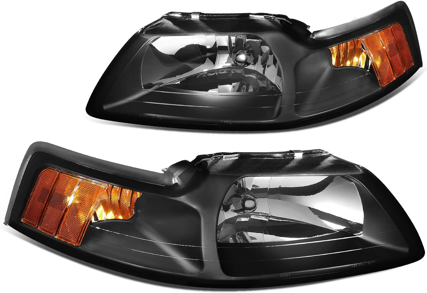 Dna Motoring Hl-Oh-Fm99-Bk-Am Black Amber Headlights Replacement Compatible With 99-04 Mustang