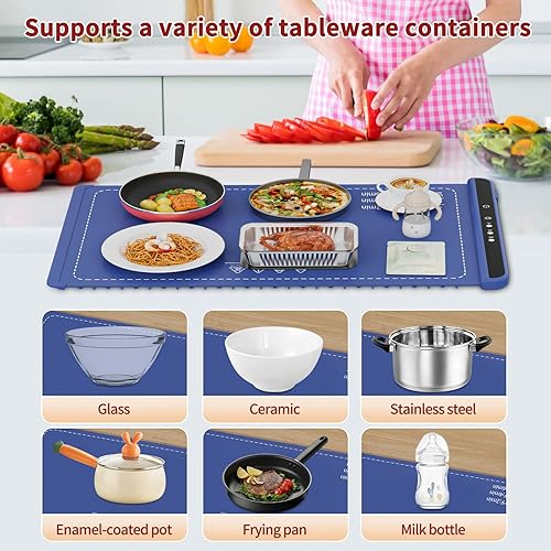 Miniatura 4 de Bandeja de calentamiento eléctrica, calentador de alimentos, calefacción de superficie completa, 3 ajustes de temperatura, diseño de borde