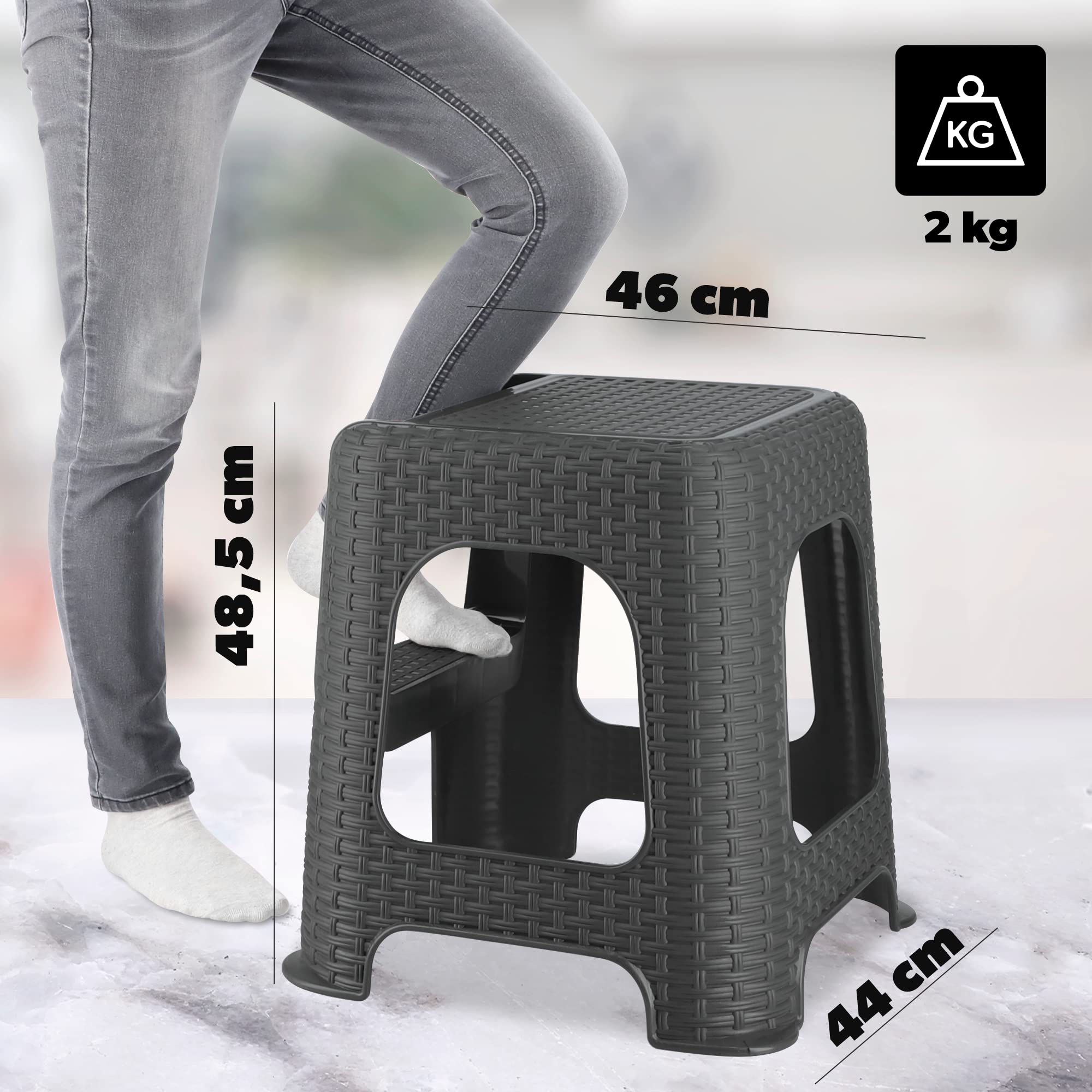 KADAX tabouret en Plastique recyclé jusqu'à 160 kg, Tabouret en rotin avec Pieds antidérapants, Salle de Bain Léger, Jardin (Gris)