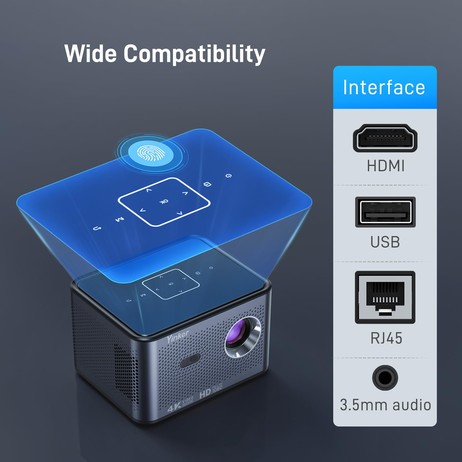 Mini proiettore con WiFi Dual Band e Bluetooth, proiettore portatile intelligente, supporto 4K per Home Cinema e Outdoor