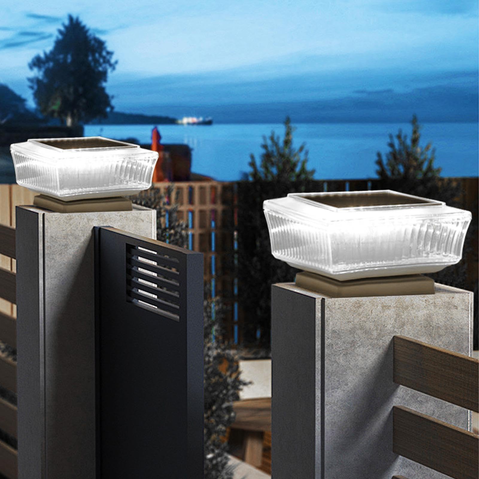 Lampy Słupowe Solarne 2 Sztuki Lampy Tarasowe Wodoodporne | Energooszczędna Lampa Na Słup Do Ogrodu Patio Podjazdu Ścieżki Schodów