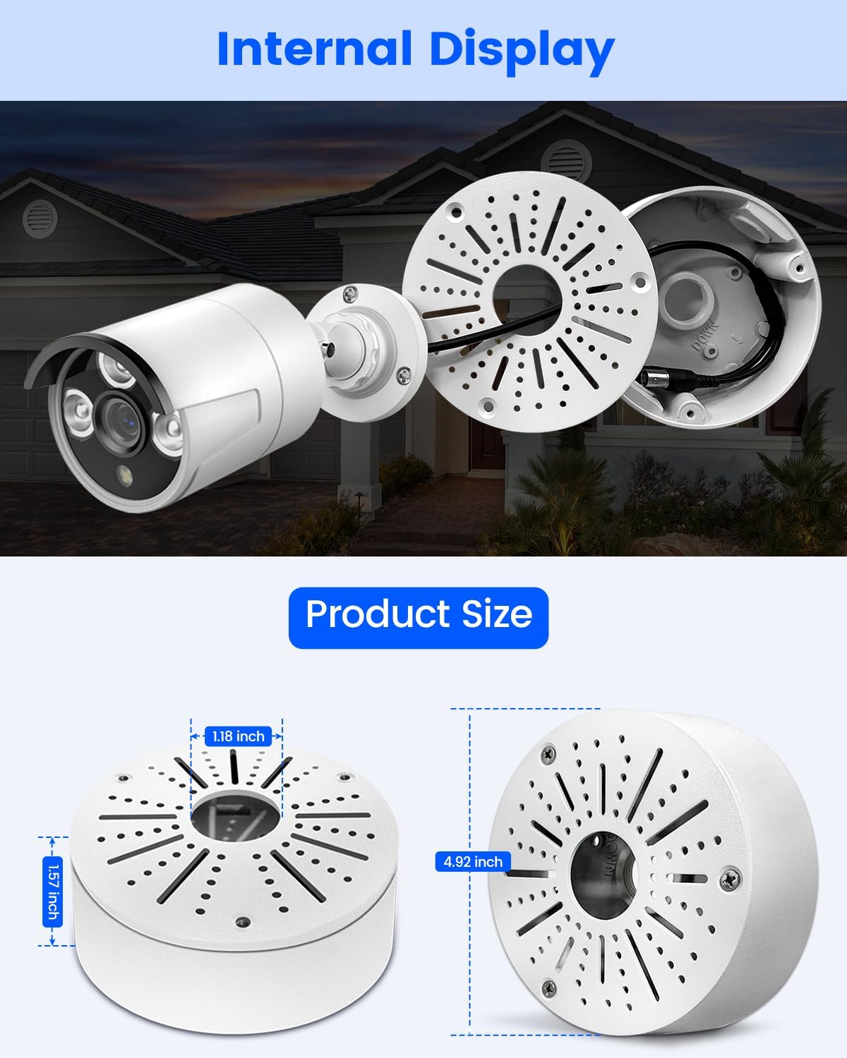 Aluminum Universal Security Camera Junction Box, Metal Mount Bracket for Bullet, Dome, PTZ Cameras, Cable Concealment for IP Security Cameras