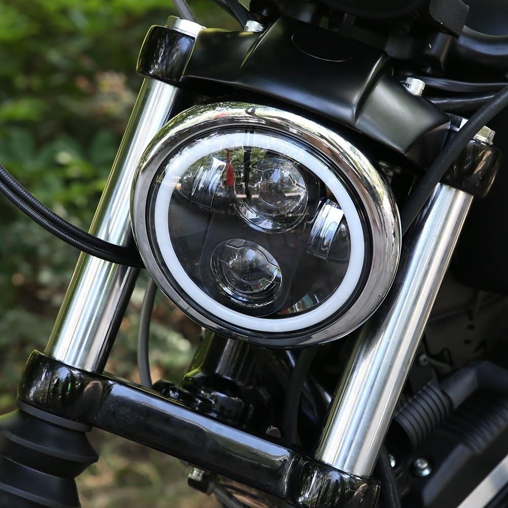 Światło Do Jazdy Pasuje do Sportster 1200 883 Street 500 750 5-3/4 cala okrągły reflektor 5.75 cala czarny efekt halo anioł oko reflektor LED Dirt Bike przednie światła(Ice Blue)