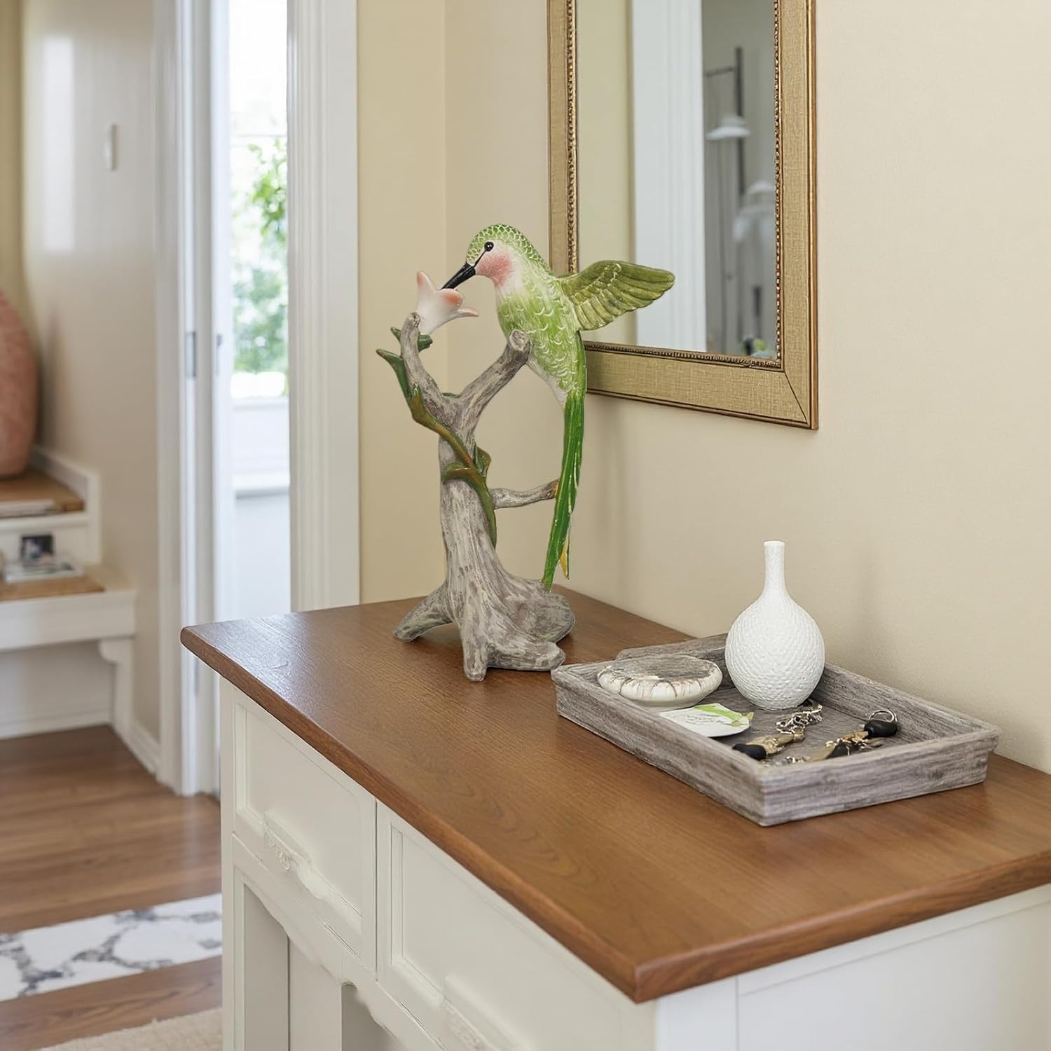 Braxio Bird Figurines Home Decor – Resin Tabletop Green Hummingbird Decor Sculpture for Shelf Bookcase Coffee Table Farmhouse Modern Decorative Accent for Living Room Office Gifts 6 x 4.5 x 9.25 Inch