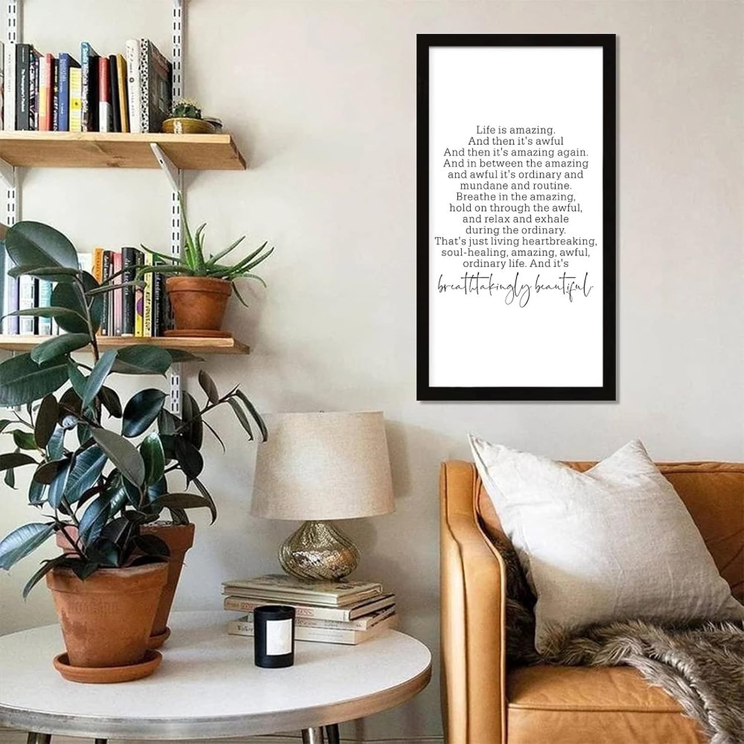 Bible Quotes Framed Wood Sign Positive Quotes Life is Amazing and Then It's Awful and Then It's Amazing Again Black Frame Wooden Plaque for Laundry Room Farmhouse Cafe Bar Wall Decor 22x12in
