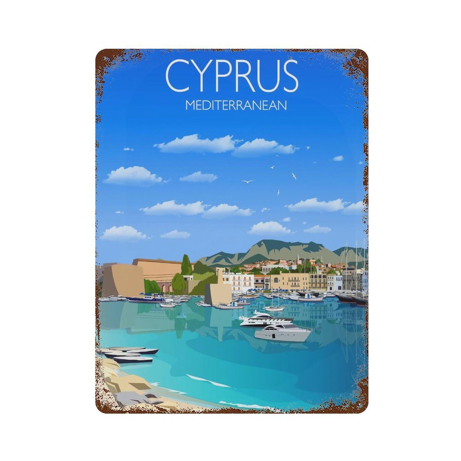 xiaoxiaoshen Travel of Cyprus Mediterranean Sea Wall Decor Art Metal Tin Poster Modern Home Decor Art Home Bar Shop Decorations Vintage Sign 40x30cm