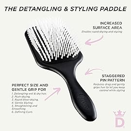 Denman D38 Paddle Hairbrush -Air cushioned pad for Detangling, Blow drying, Smoothing, Styling brush - Hair brush For All Hair types - Women and Men