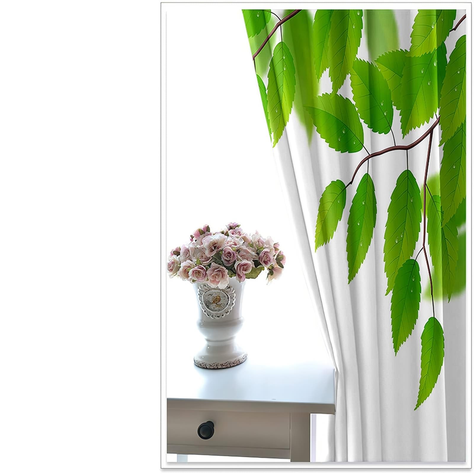 Gualiy Tende Salotto Due Pannelli, Tenda Semplice Motivo A Foglia Verde Tenda Oscuranti Termiche 132x244cm