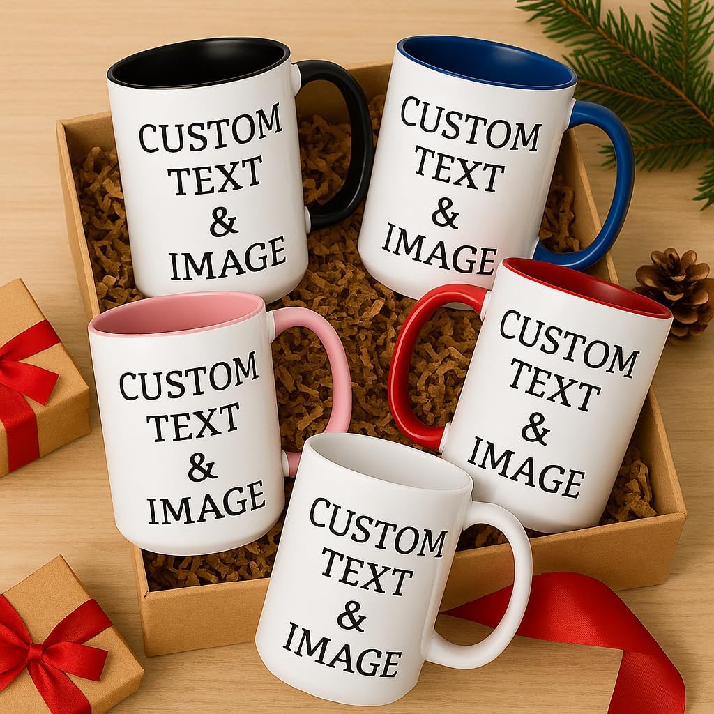 Customized 15oz Ceramic Coffee Mugs with Personalized Text and Photo Image Upload Novelty Gift, Personalize With Different Design And Images, Custom Gift (Pink) - Image 7