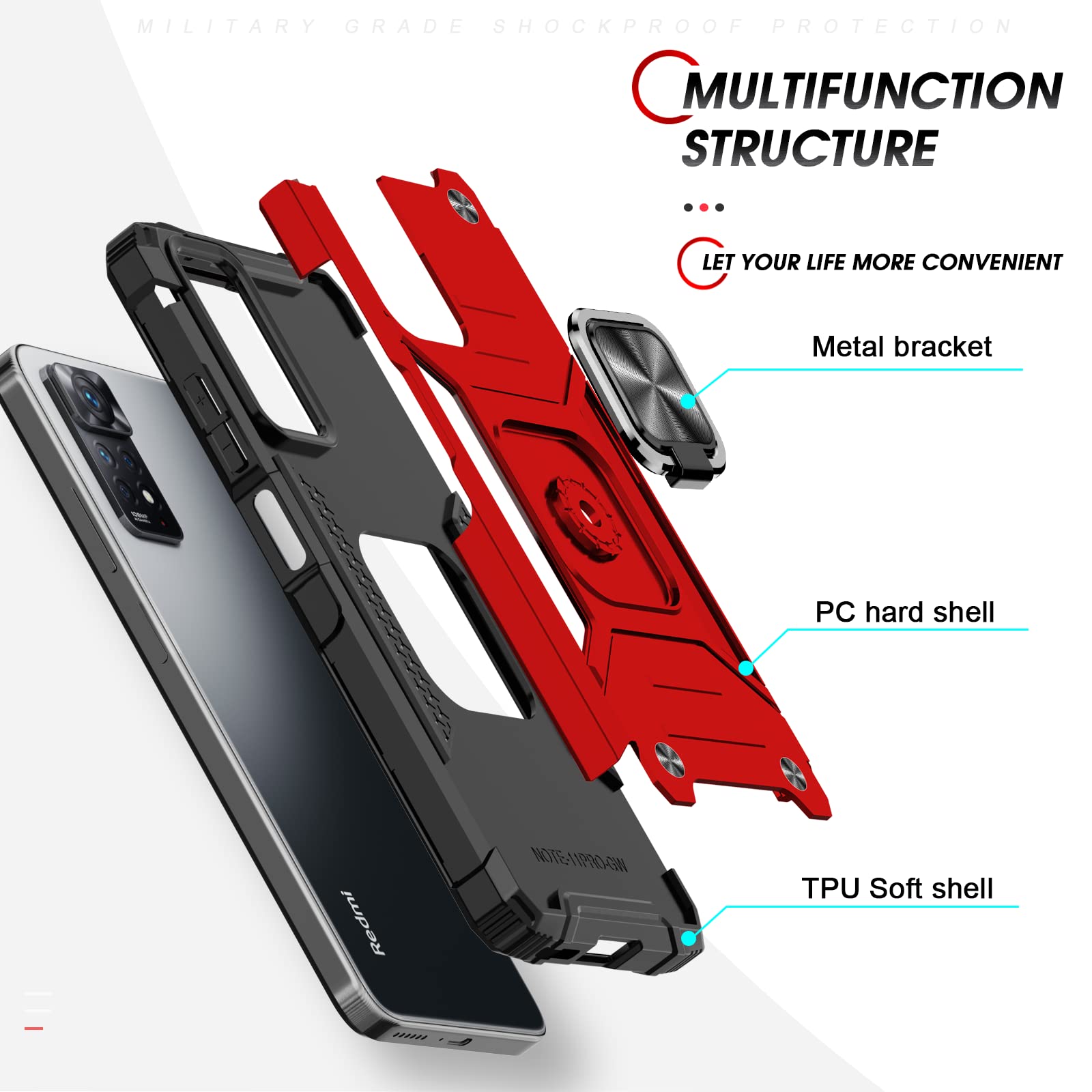 LeYi Militär-Schutzhülle Für Xiaomi Redmi Note 11 Pro 5G/4G & Note 12 Pro 4G - Stoßfest Mit Ringhalter