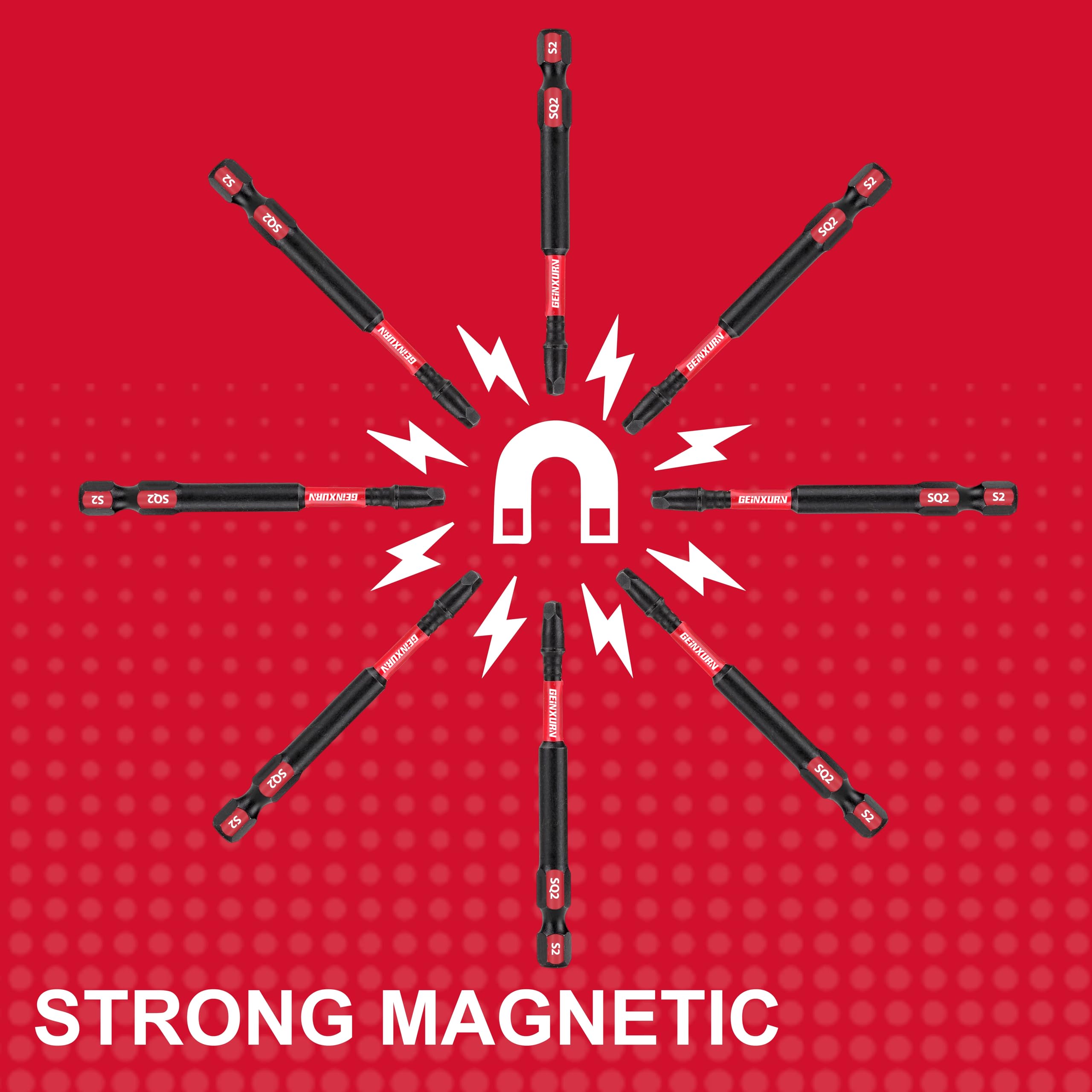 GEINXURN Impact Tough - Juego de 30 puntas de destornillador cuadradas #2 de 3 pulgadas, juego de 30 puntas de destornillador magnéticas SQ2 de 3 pulgadas de largo, a granel