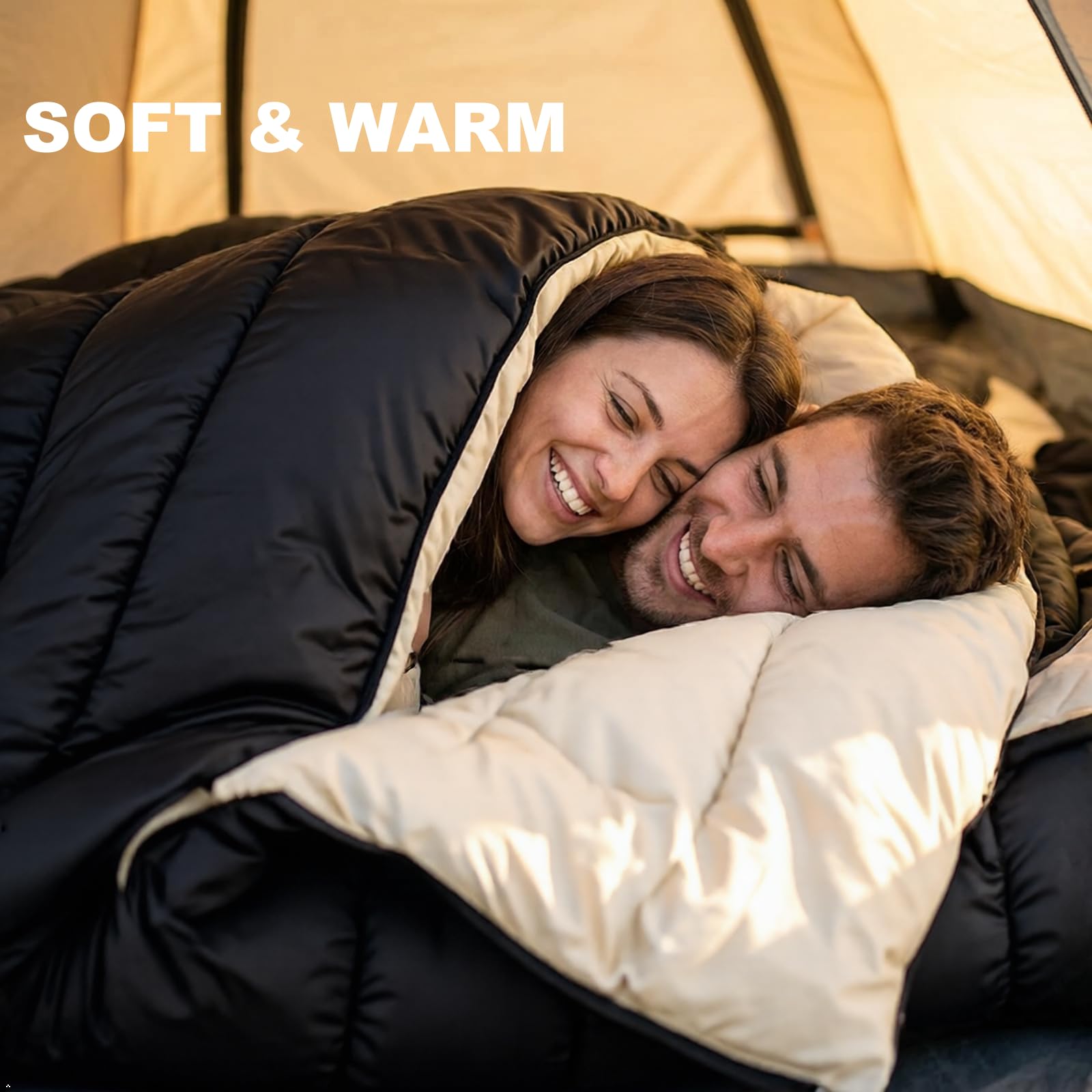 Saco de dormir doble de invierno de 0.0 °F para parejas adultas, saco de dormir para 2 personas, saco de dormir doble ancho cálido para acampar familiar, mochilero o senderismo