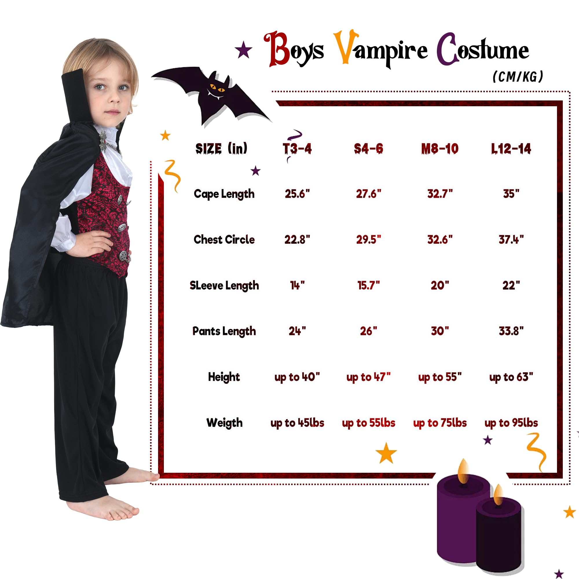Disfraz de vampiro de la oscuridad para niños, fiestas de disfraces de Halloween con accesorios 4-6 4