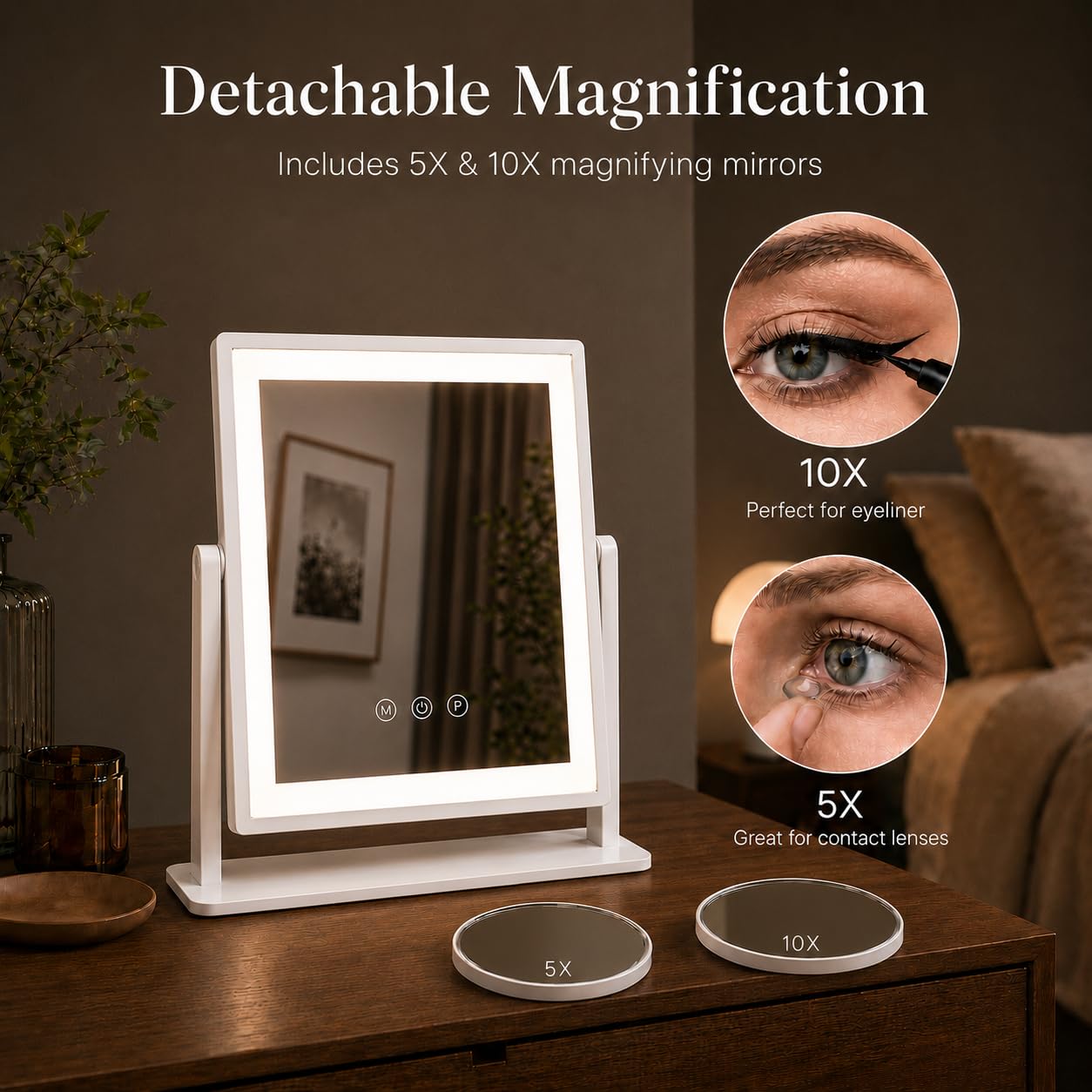 DECADENCE Lighted LED Makeup Mirror with 10X/5X Magnifiers