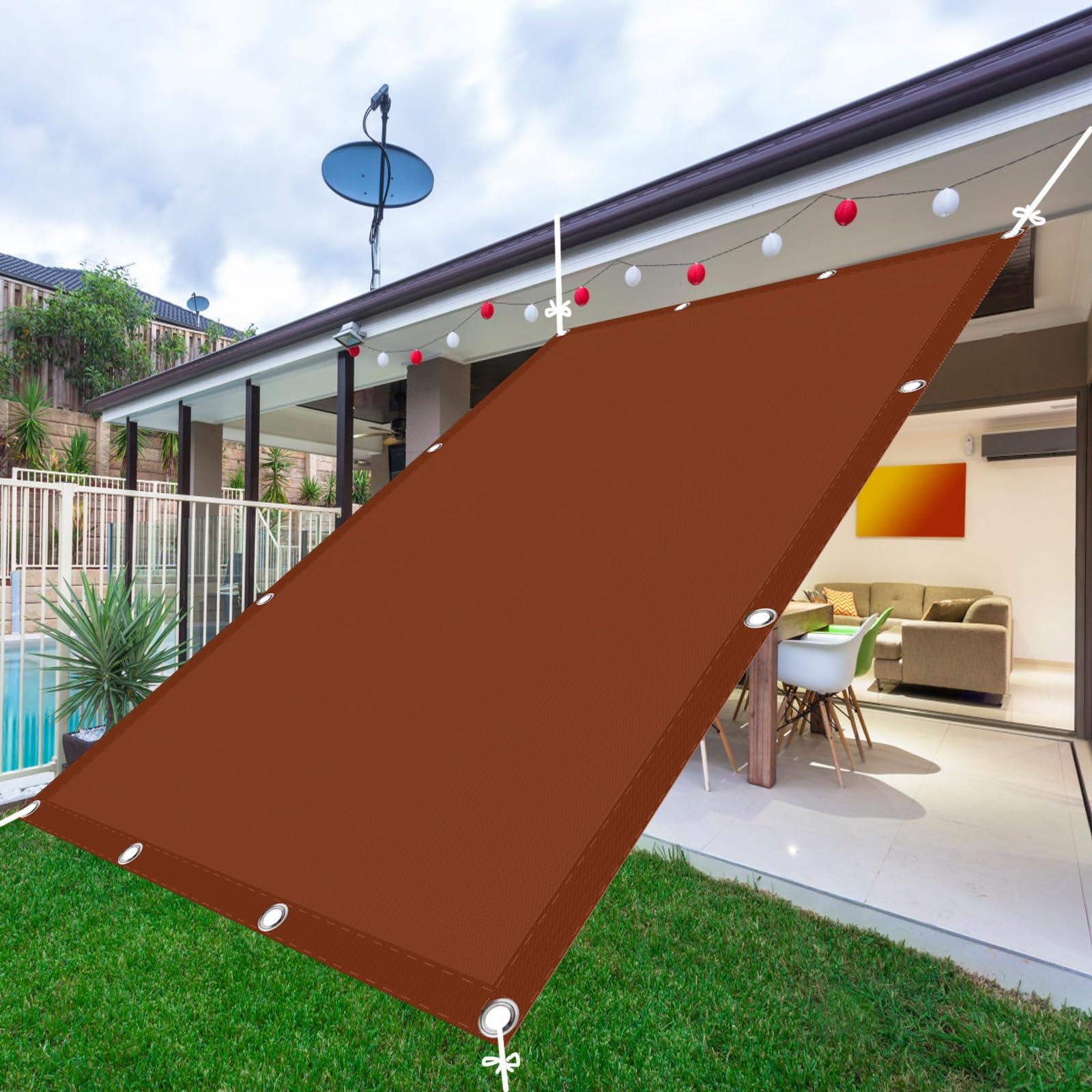Sonnensegel 3x5m(9.84x16.4ft) Schattentuch Mit Ösen Multi Farbe und Größe 98% UV-Schutz für Balkon Garten Terrasse Camping, Rostrot