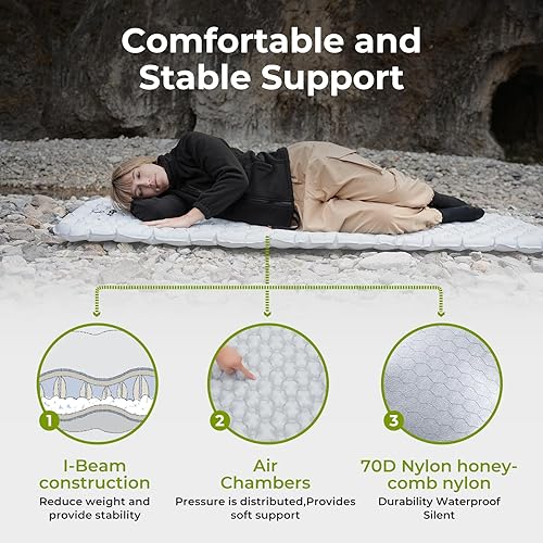 Miniatura 5 de ATEPA Colchoneta de dormir aislada ultraligera para mochileros, senderismo, camping (1.5 libras, valor R 3.3), colchón inflable y compacto para