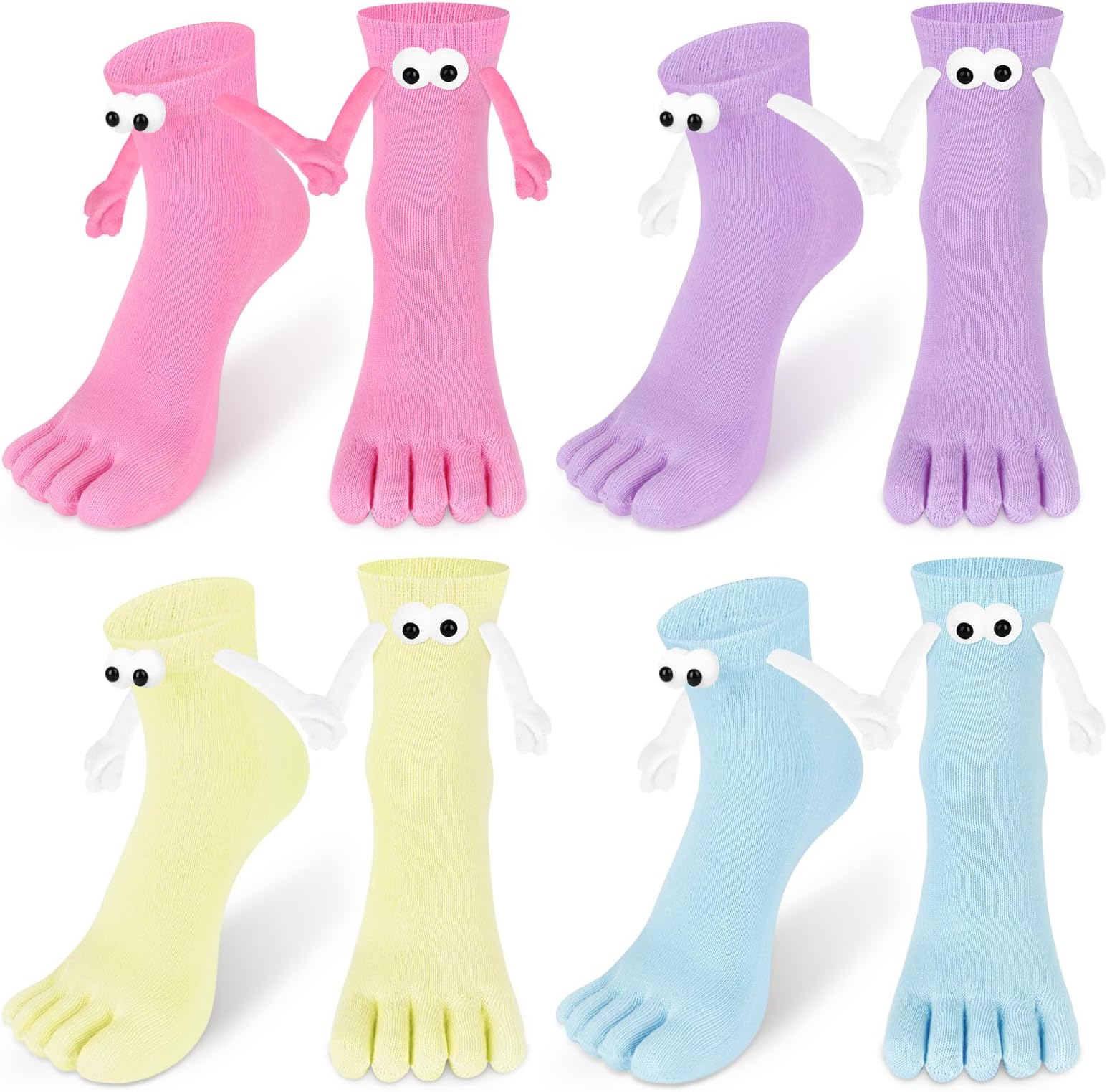 4 Pairs Novelty Magnetic Holding Hands Toe Socks Funny Magnetic Socks Xmas Gifts For Couples Friends Boyfriend