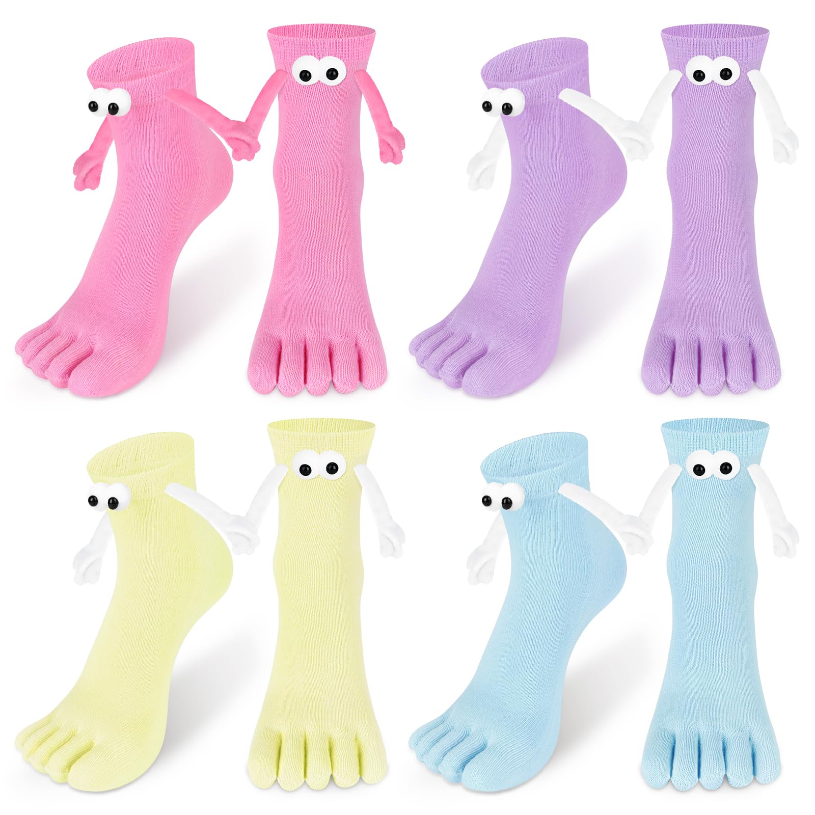 CASLON4 Pairs Novelty Magnetic Holding Hands Toe Socks Funny Magnetic Socks Xmas Gifts For Couples Friends Boyfriend