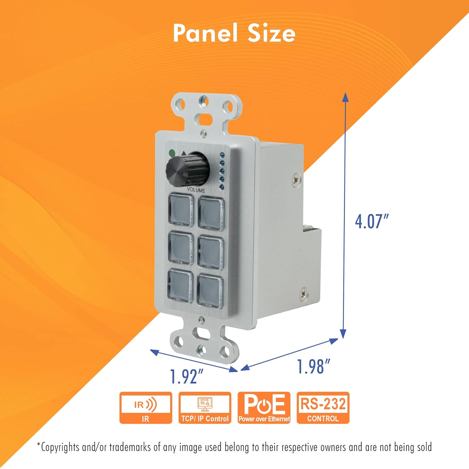 6-Button Control Panel Wall Plate w/Customizable Buttons, Volume Knob, RS232, IR, TCP/IP, Relay Control, Supports PoE, and Web-Based Interface by J-Tech Digital [JTECH-P6]