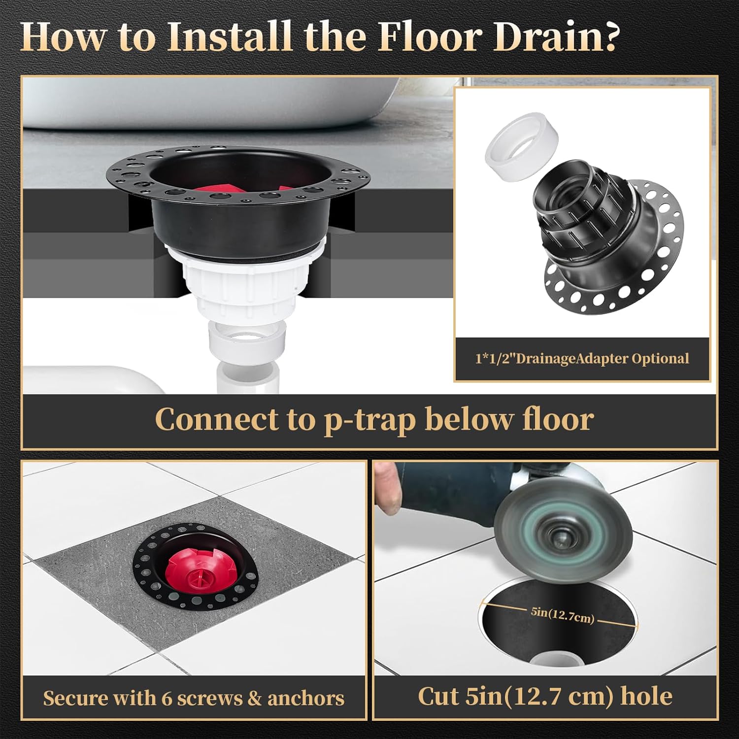 PVC Freestanding Tub Drain Rough-in Kit, Bathtub Drain Kit for Island Bathtubs, PVC Plastic Adapter and Brass Tail Pipes, Compatible with Free Standing Tub Drain, Floor Mounted Bathtubs