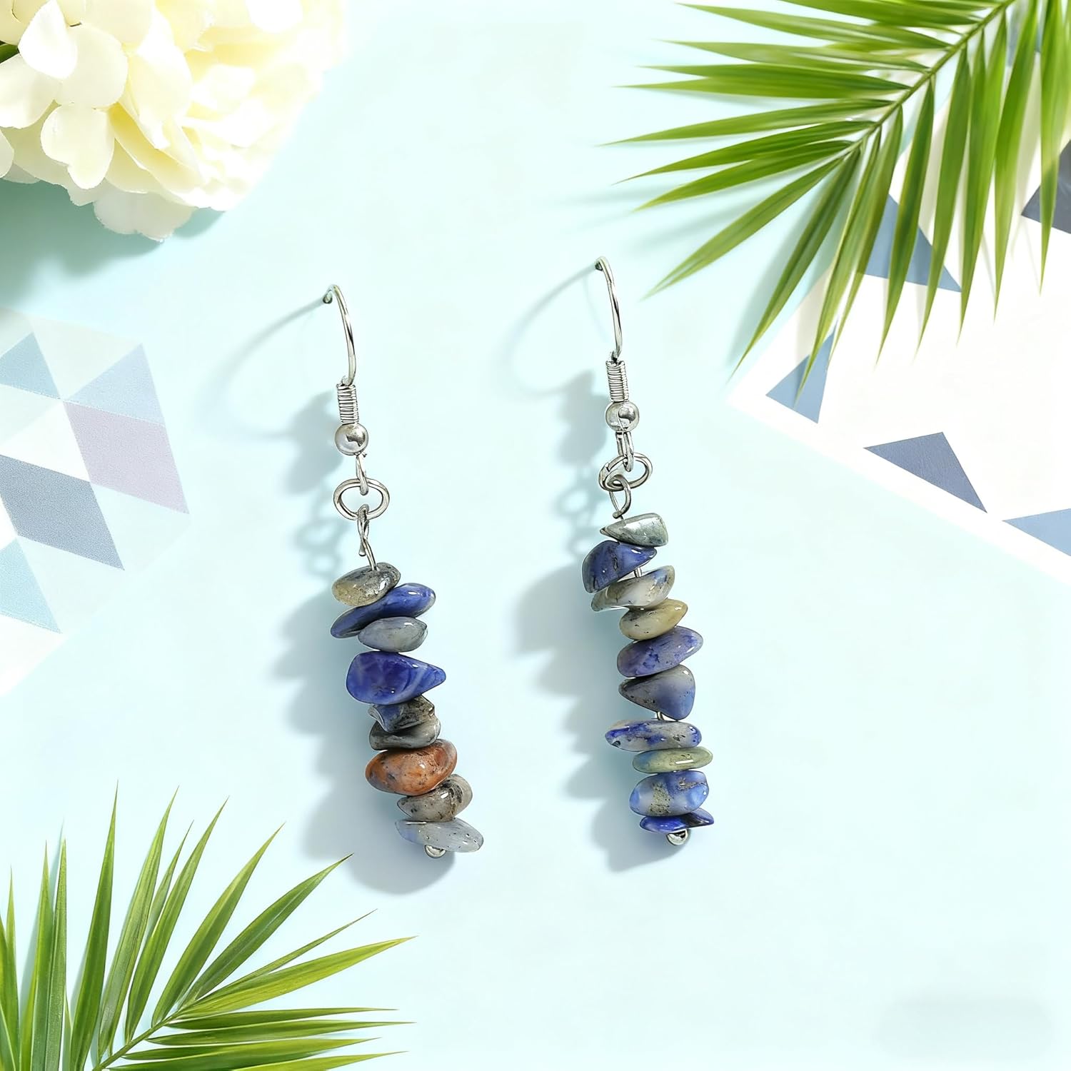 Beaded Natural Stone Earrings for Women, Raw Irregular Natural Stone Dangle Earring, Healing Crystal Energy Jewelry Gift - Image 5