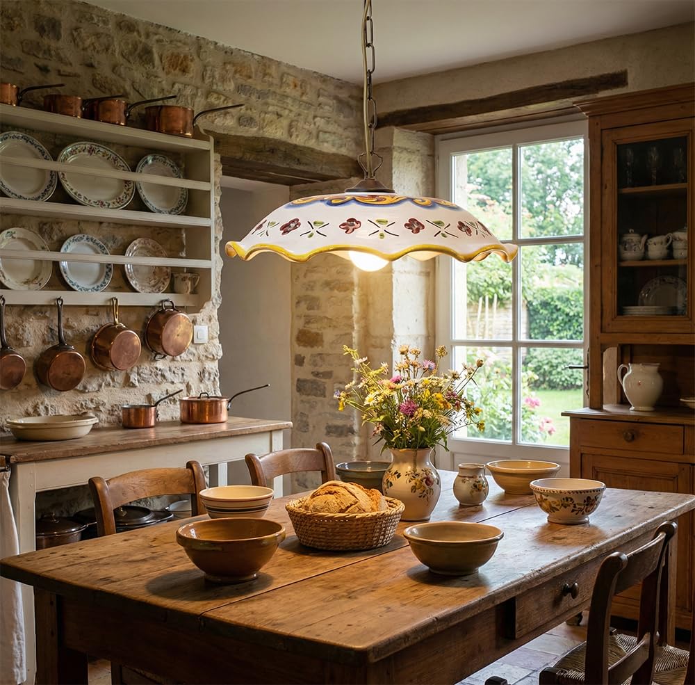 Generico Lampadario a sospensione in ceramica siciliana artigianale con catena per cucina, sala da pranzo Candida-40