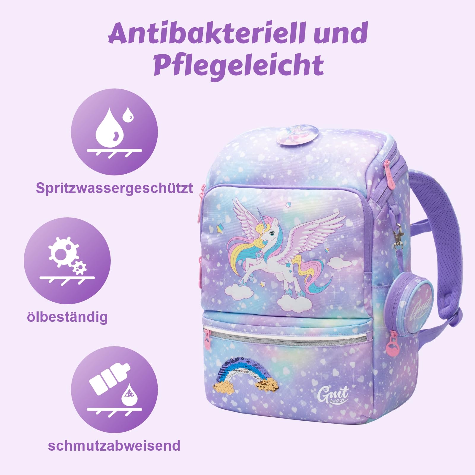 GMT for Kids Schulranzen 1-4 Klasse 22L Ergonomische Ultraleichte Schultasche Einhorn