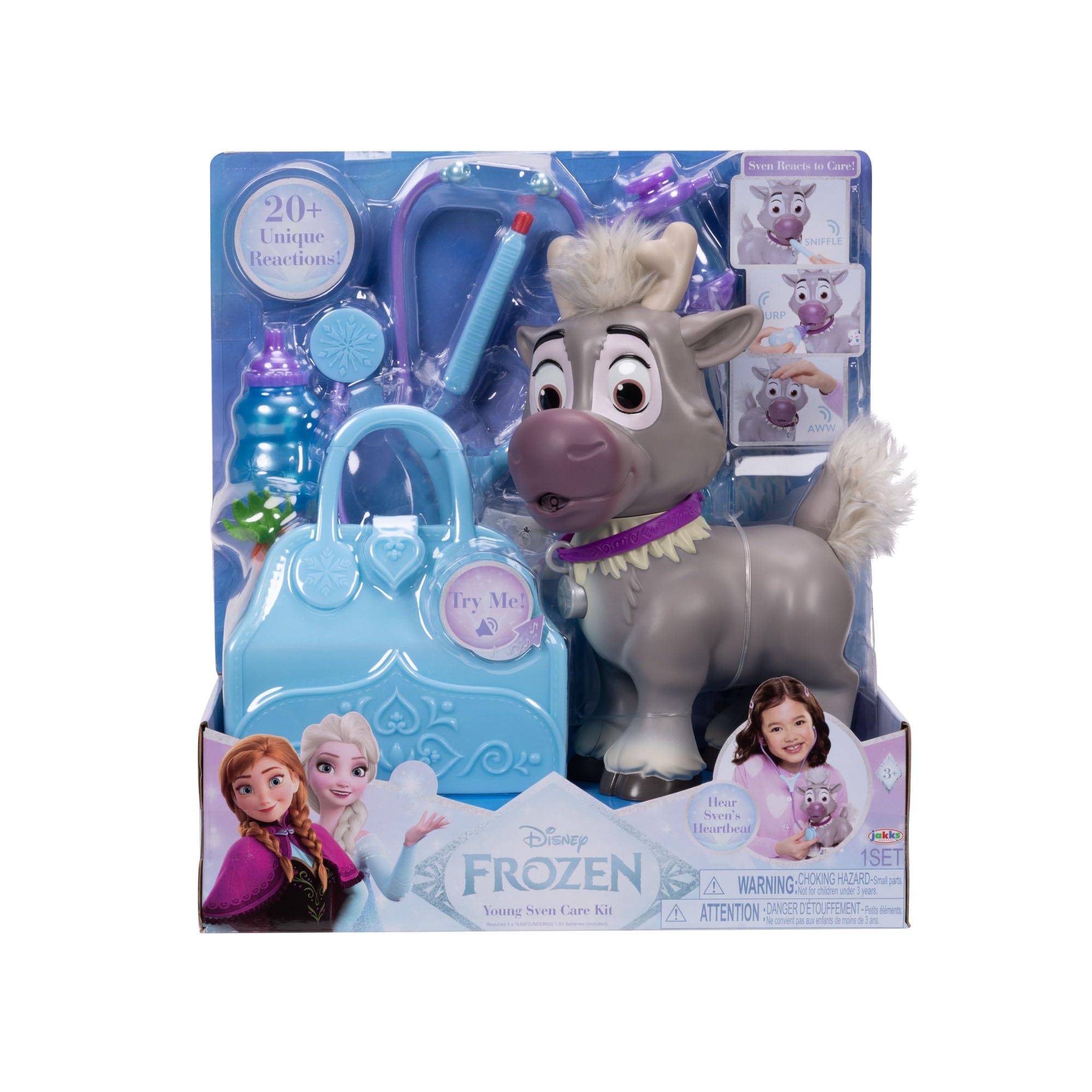 Disney Jakks Pacific Kit de Soin Sven Reine des Neiges Set Imitation Toilettage Animal avec Brosse Spray Accessoires Jeu Éducatif Frozen 3 Ans+