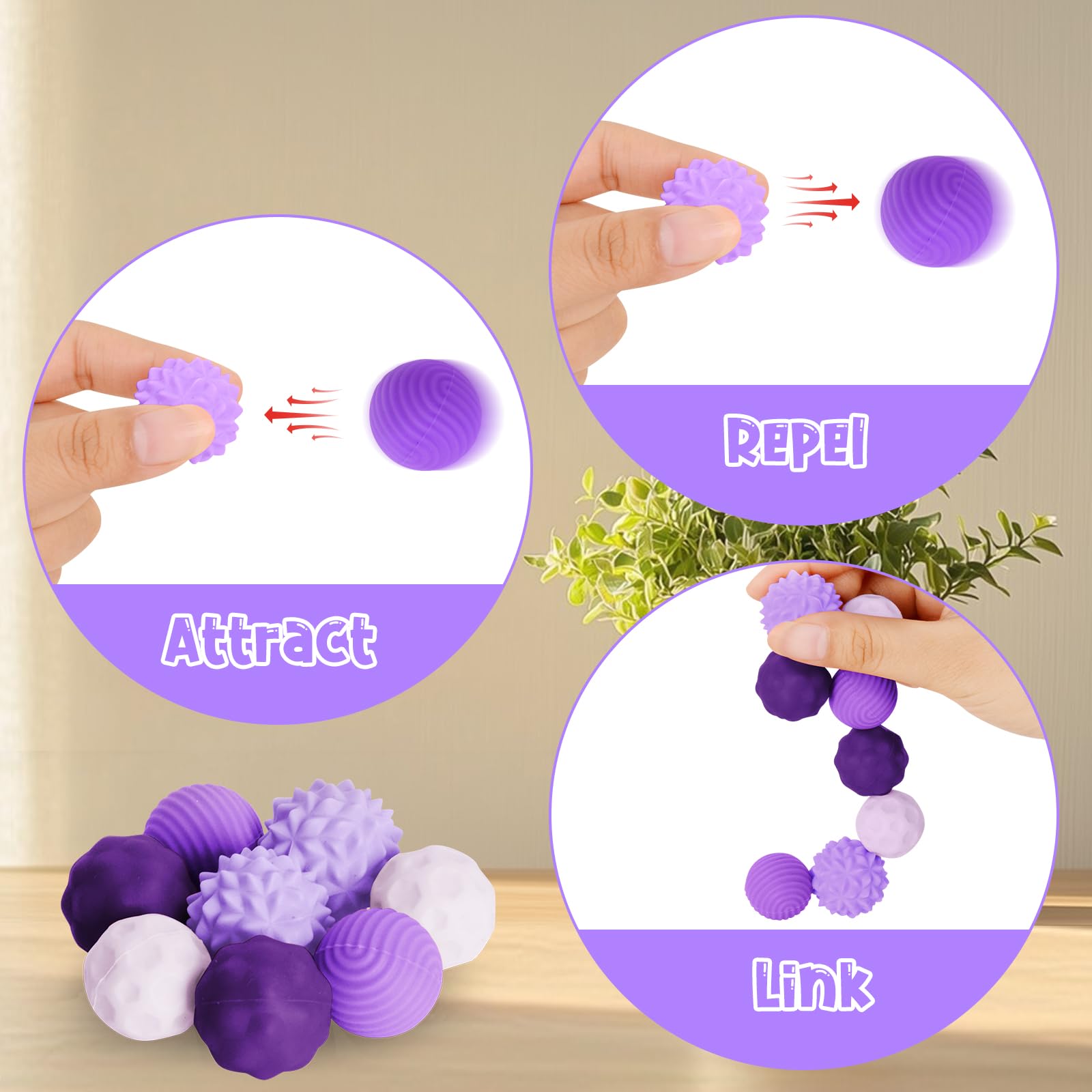 Set van 6 kleurrijke siliconen magneetballen paarse opbergdoos