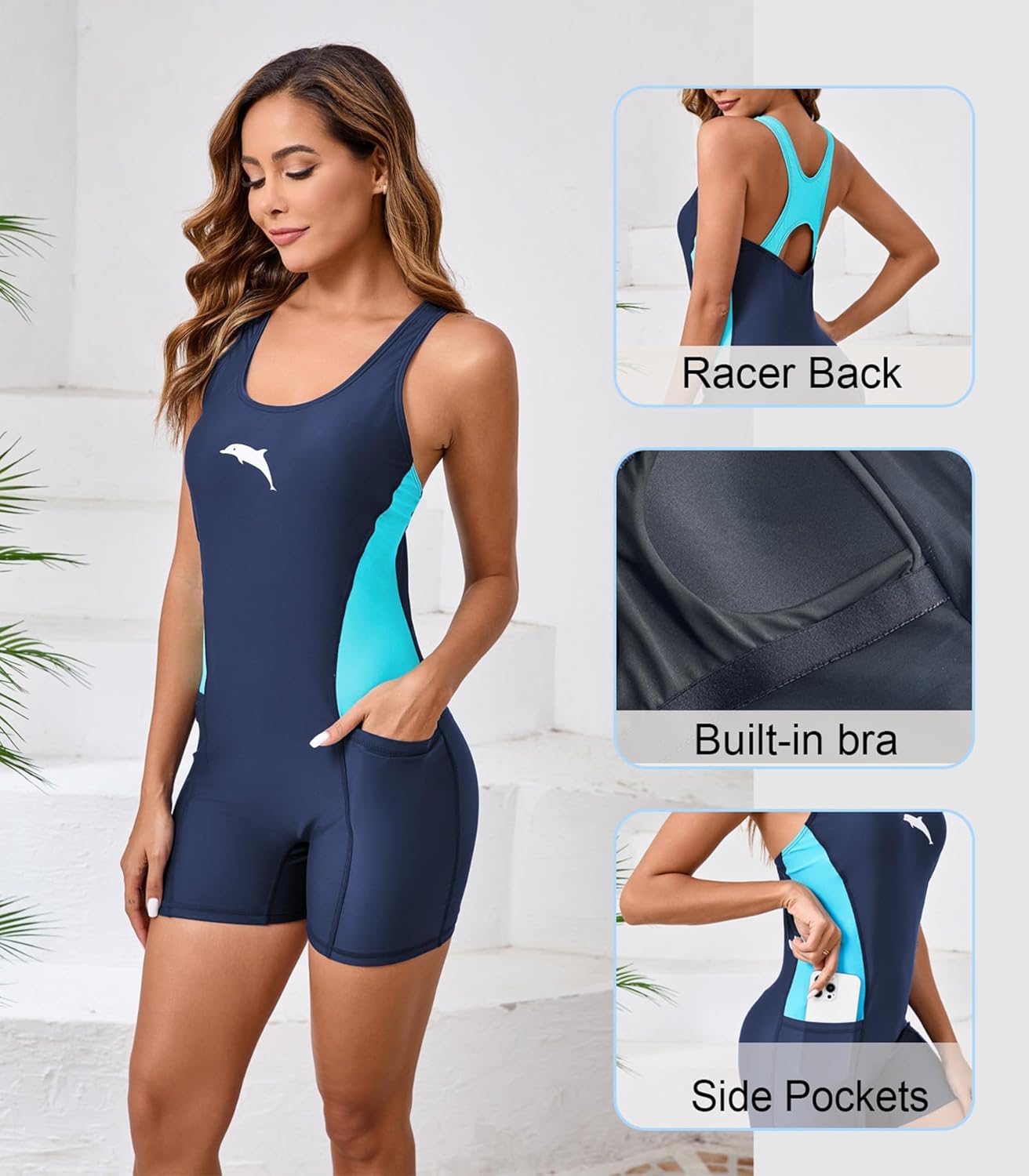 Halcurt Womens Boyleg One Piece Swimsuit Athletic Racerback Bathing Suit with Boyshorts Full Coverage Swimwear - Image 5