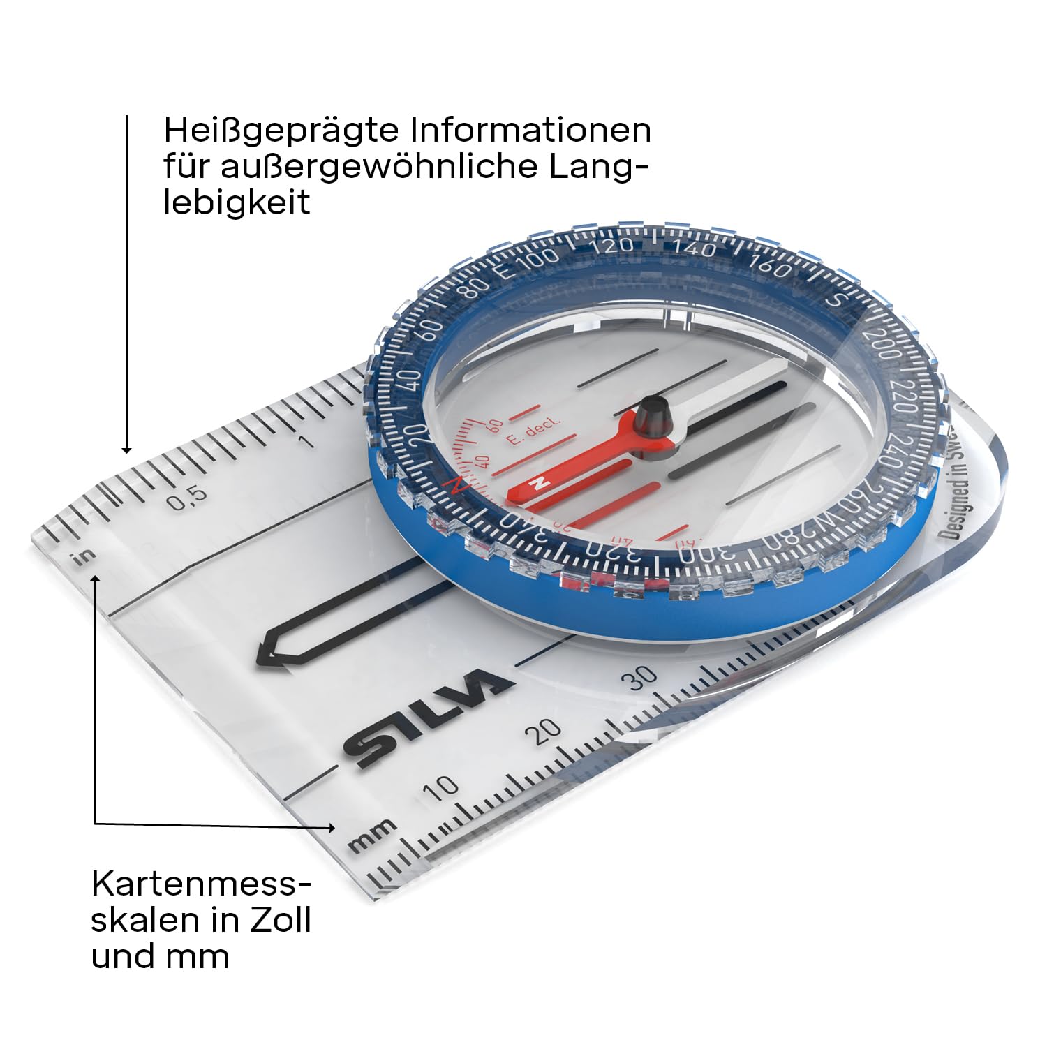 Silva Kompass Outdoor - Kartenkompass Starter 1-2-3 Für Anfänger & Kinder - Scout Kompass - Messskalen in mm & Zoll - Mini Klein - Wander- Marschkompass