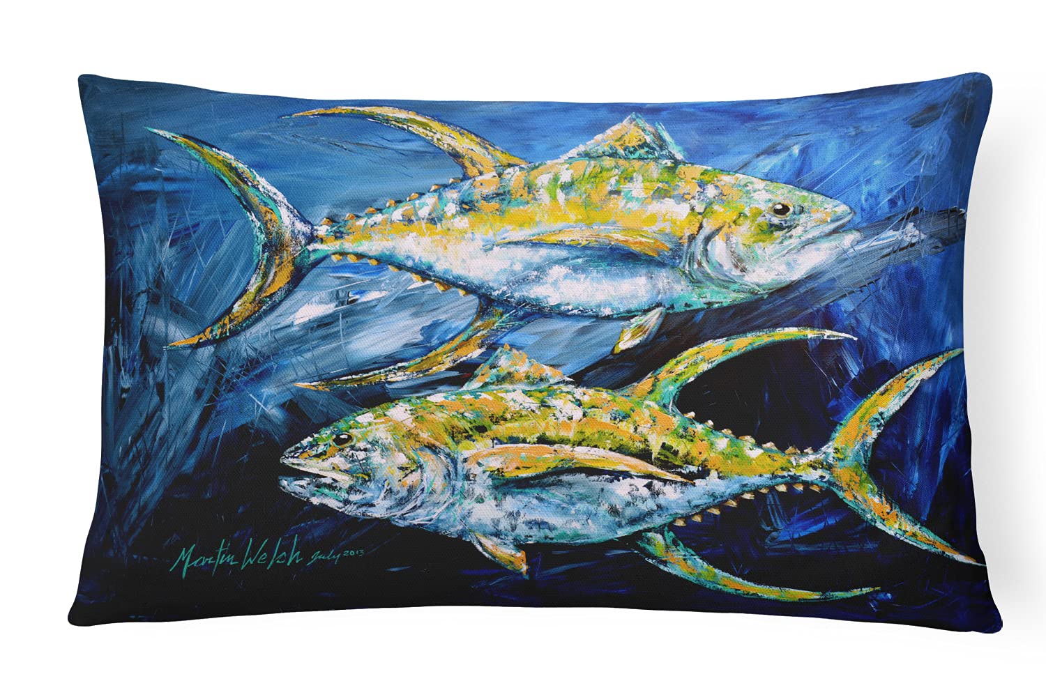 Caroline's Treasures MW1125PW1216 Ryba - Tuńczyk Tuńczyk Niebieskie Płótno Poduszka Dekoracyjna Tkanina, 12H x 16W, wielokolorowa
