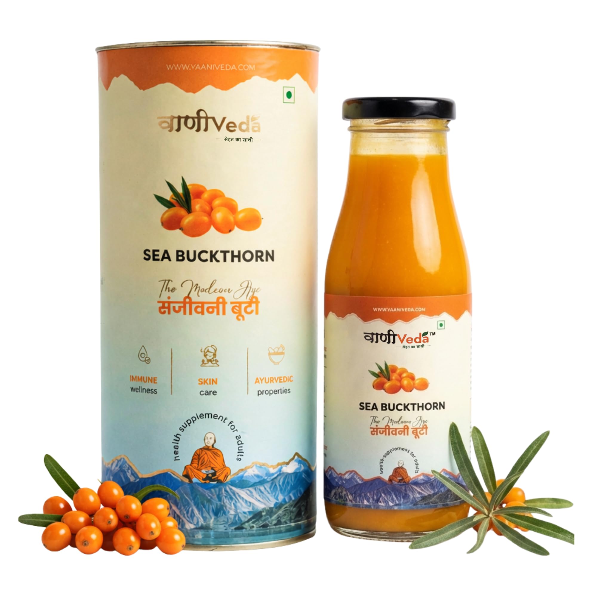 VAANI VEDA Himalayan Sea Buckthorn Berry Pulp 300ml | Natural Pulp with Omega 3, 6, 7, 9 & Antioxidants | For Immunity, Skin Glow & Overall Wellness-image-1