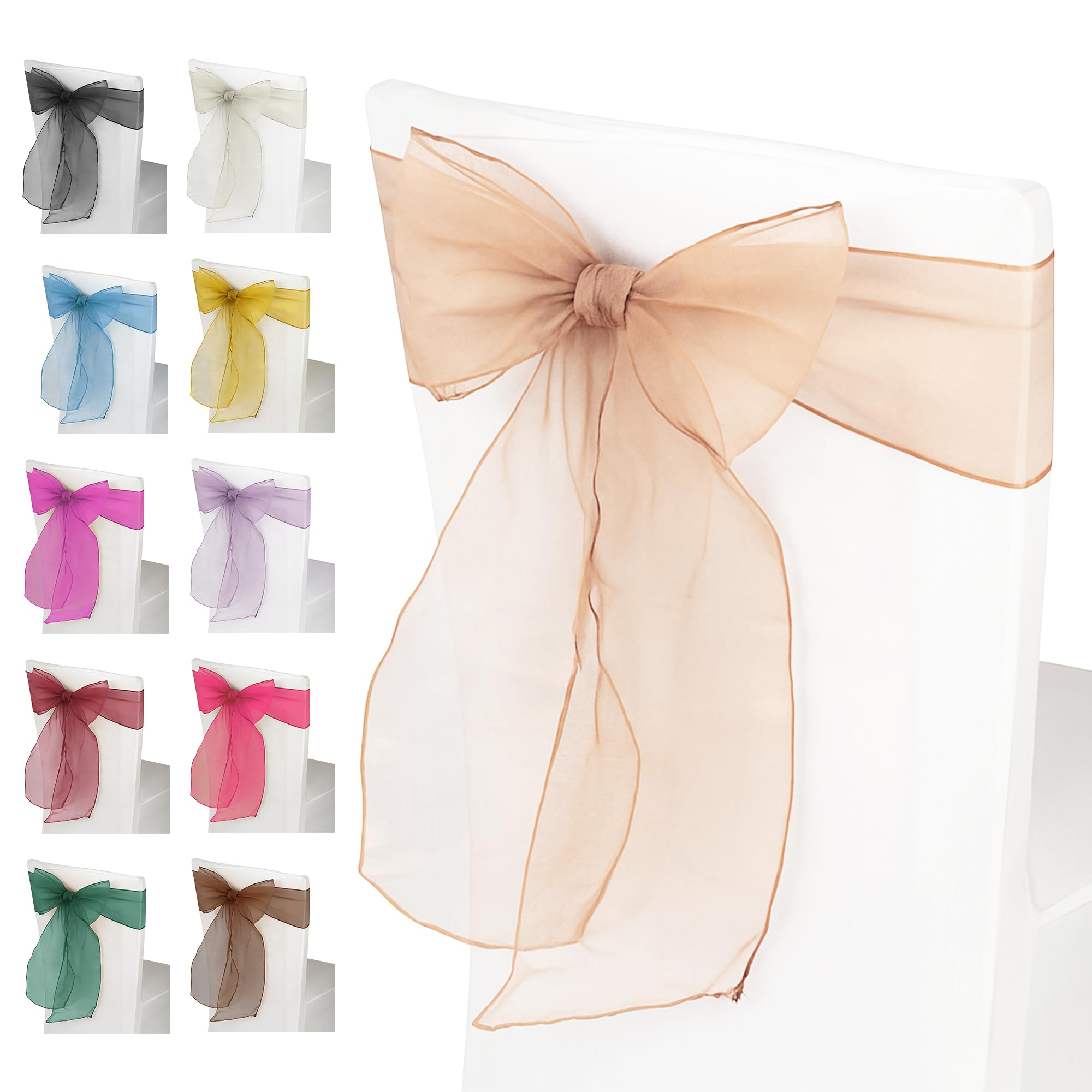 Trimming Shop Organza Chair Sashes - Peach - Sheer Sash Ties, 17x280cm Wider Sash Fuller Bow Chair Cover Sashes for Wedding Chairs, Proms, Dining Table Styling & Event Decorations, 100pcs โ image 1