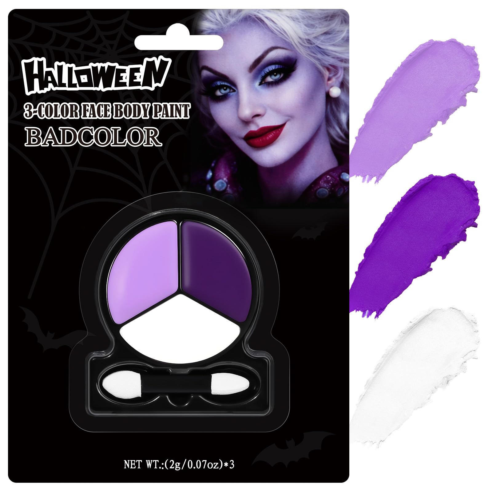White Purple Face Body Paint with Applicator, Oil Based Face Painting Kit for Halloween Halloween Evil Clown, Sea Witch, Devil Makeup, SFX Cosplay, Costume Parties, Dress Up Purple Demon