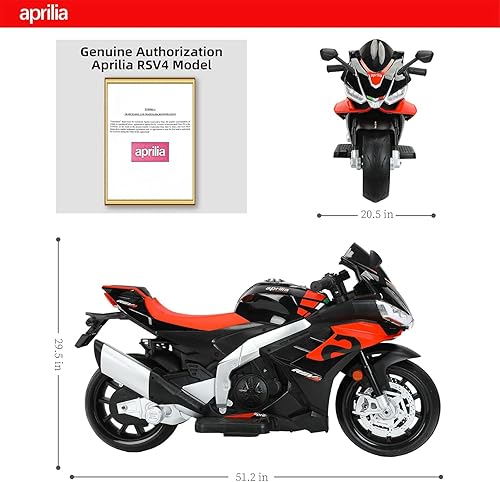 Miniatura 7 de Aprilia - Motocicleta eléctrica para niños de 24 V, velocidad de hasta 10 mph con ruedas laterales, interruptor de llave y MP3 (motores normales, 24