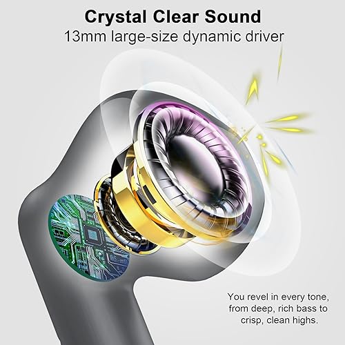 Miniatura 3 de Auriculares inalámbricos, auriculares Bluetooth 5.4 intrauditivos con micrófono con cancelación de ruido, auriculares Bluetooth estéreo graves,