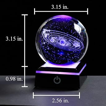 None 3.15 (80 mm) Solar System Crystal Ball 3D Sun System Planets Model Globe with LED Base Home Decorative Ornament Astronomy Gifts (Black Base)