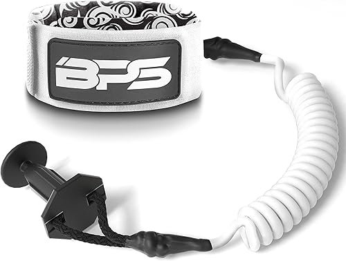 BPS New Zealand ‘Storm’ Bodyboard Leash – Premium Coil 4ft Coiled Wrist Boogie Board Leashes with Plug Koru White