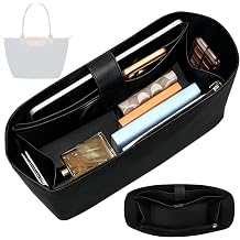 Purse Organizer Insert Fit for Longchamp Shoulder Bag-M11*6.1*10.4'' | Black Inner Liner Bag Organizer Insert Multiple Pocket Large Capacity Inside Zipper Bag Organization