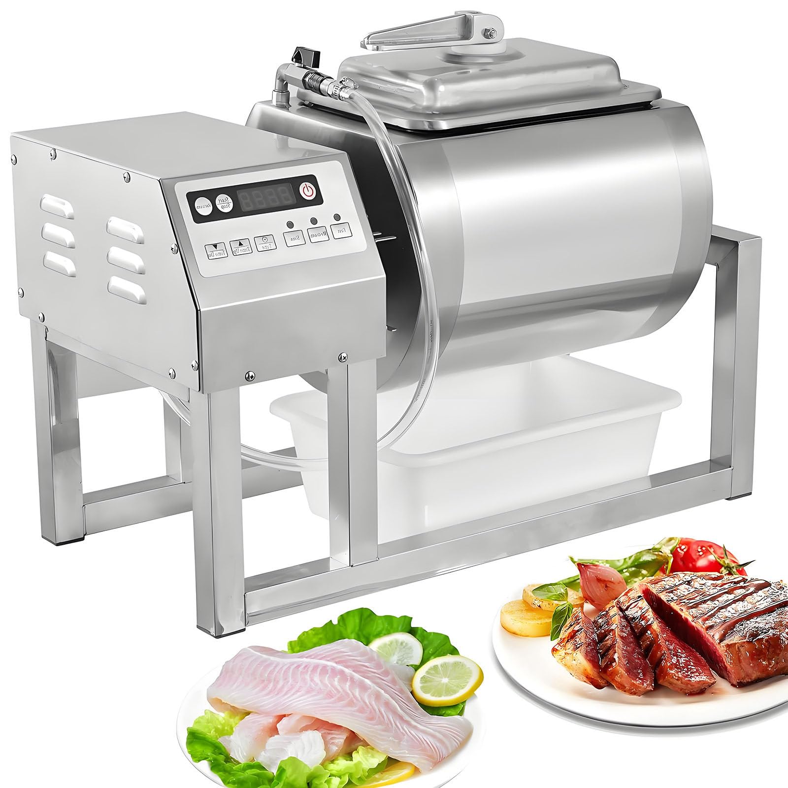 Marinatore A Tamburo Sottovuoto 36lb/18l, Design Professionale, Acciaio Inossidabile, Rotazione Bidirezionale, 3 velocità, per Salsicce, Pancetta, Carne Essiccata