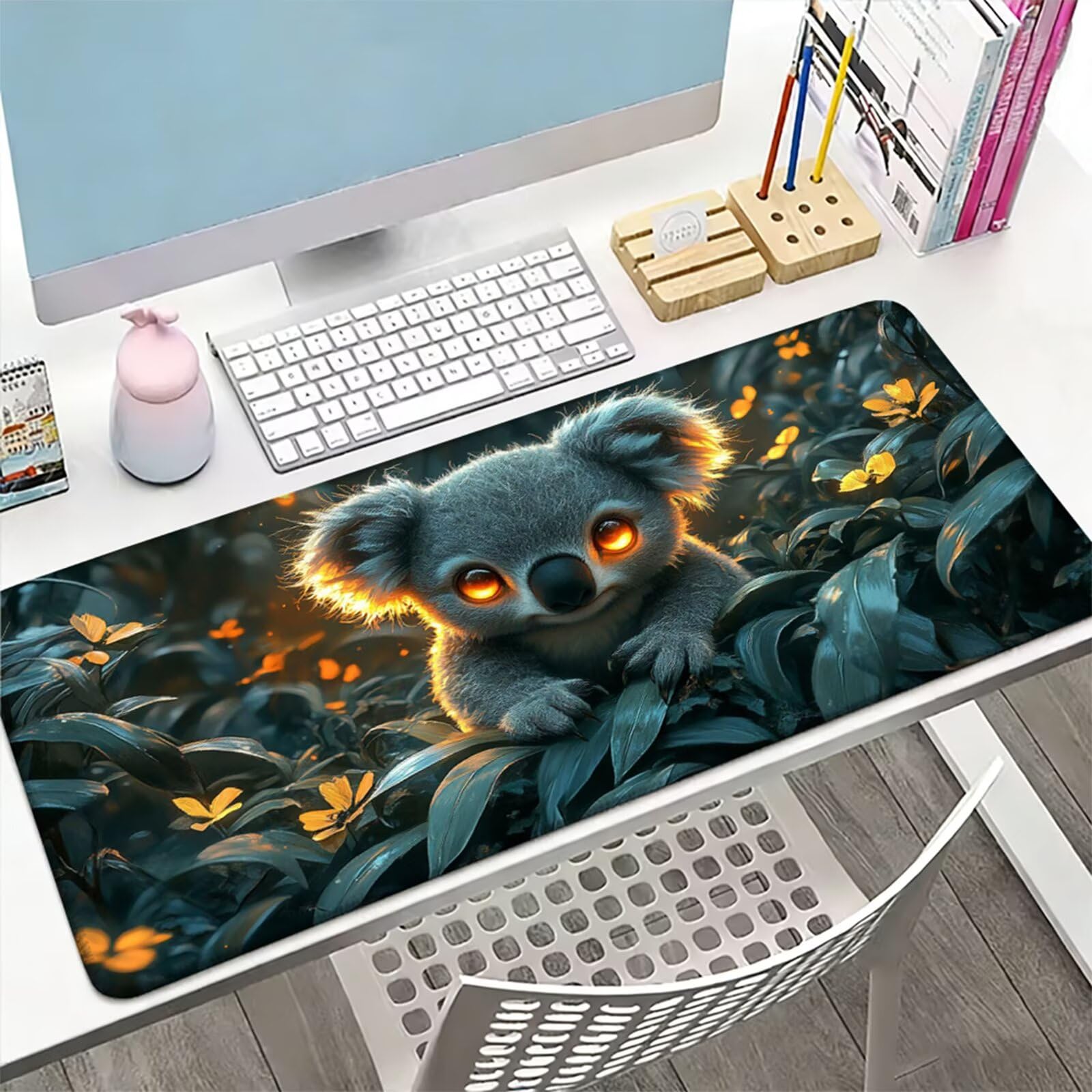Podkładka pod mysz XXL 1400 x 600 x 3 mm, duża zielona podkładka pod mysz z wodoodporną i antypoślizgową gumą Koala pod ręką biurko zszyte krawędzie, poprawia precyzję i szybkość dla gracza W-828
