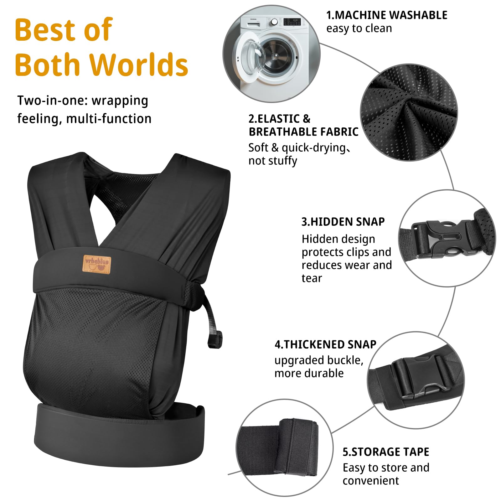 Portabebés ergonómico, ligero y de malla transpirable para bebés de 3 a 12 kg, fácil de llevar, adecuado para mamá y papá