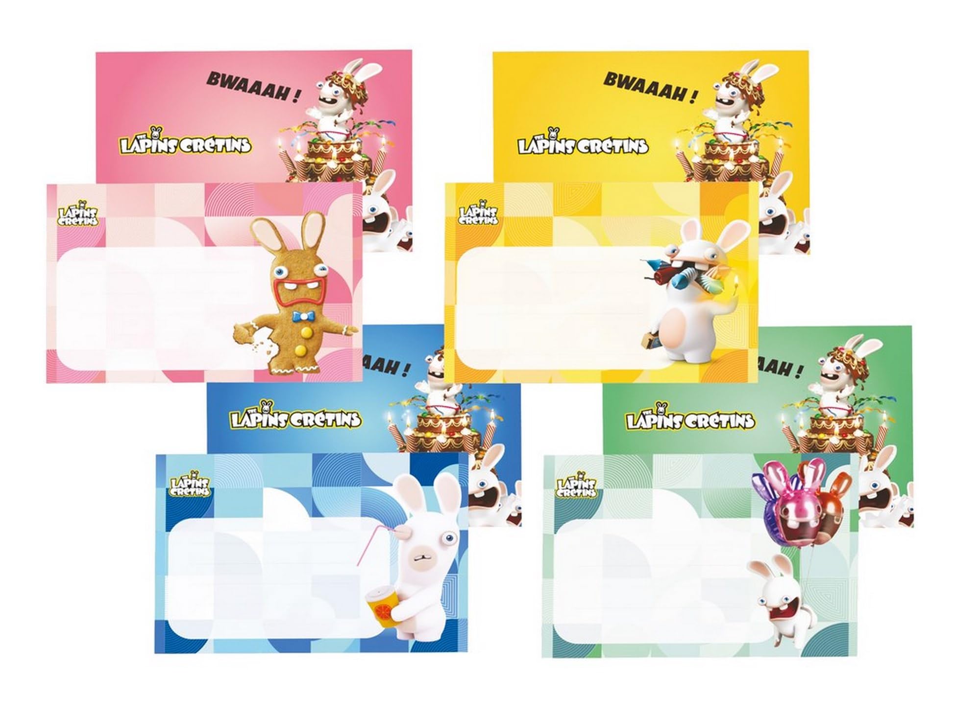 P'TIT CLOWN - 23341 - Kartony z zaproszeniami i kopertami Rabbids - Zestaw 8 sztuk - Idealny na urodziny dla dzieci - Oficjalna licencja