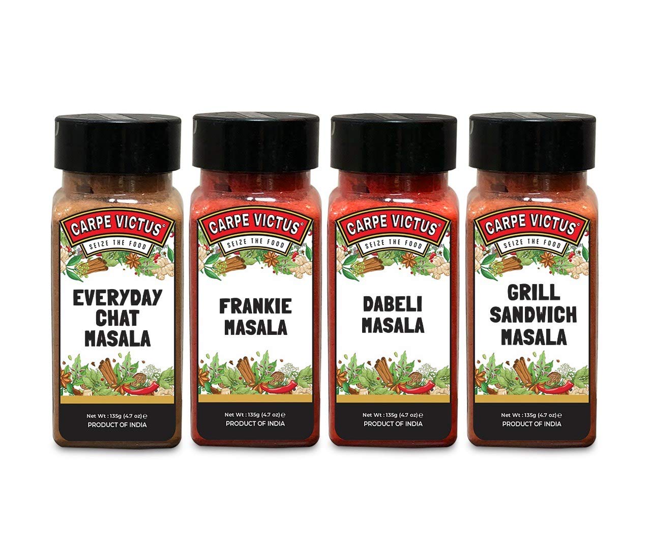 Assorted Masalas Combo, Indian Chat Masalas (Everyday Chat Masalas, Frankie Masala, Dabeli Masala, Grill Sandwich Masala), Fine Quality Masalas for Cooking, Pack 4, (100grams/pack)