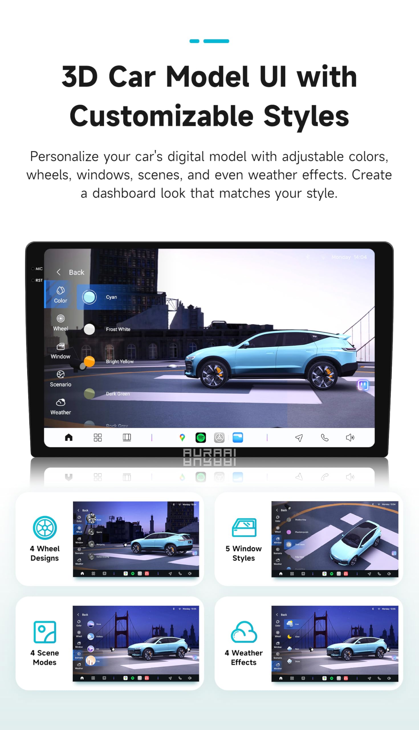 Ossuret Android 13 samochodowy odbiornik radia samochodowego Nawigacja GPS, 8 rdzeni 8 + 256 GB samochodowy system rozrywkowy 9 cali ekran dotykowy 2K HD bezprzewodowy CarPlay Android Auto Bluetooth