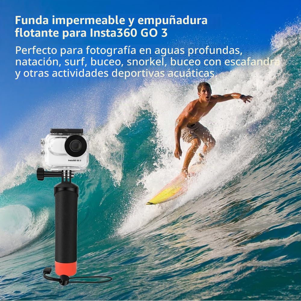 Funda impermeable y agarre flotante compatible con Insta360 GO 3S, carcasa protectora de buceo subacuático con accesorios de soporte para Insta360 GO 3S